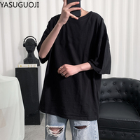 YASUGUOJI zwykły ponadgabarytowych T Shirt mężczyźni kulturystyka i Fitness luźne dorywczo styl życia nosić T-shirt męski Streetwear topy w stylu hip-hop 3